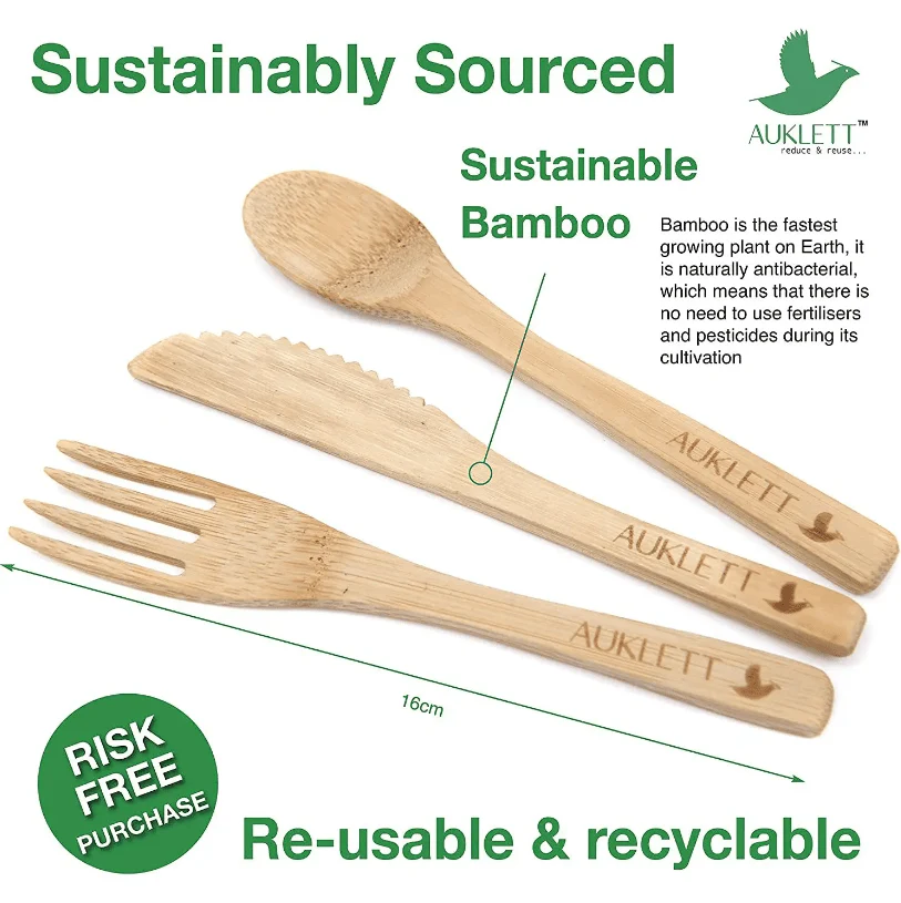 24 Pack Reusable Bamboo Cutlery Set - Image 3