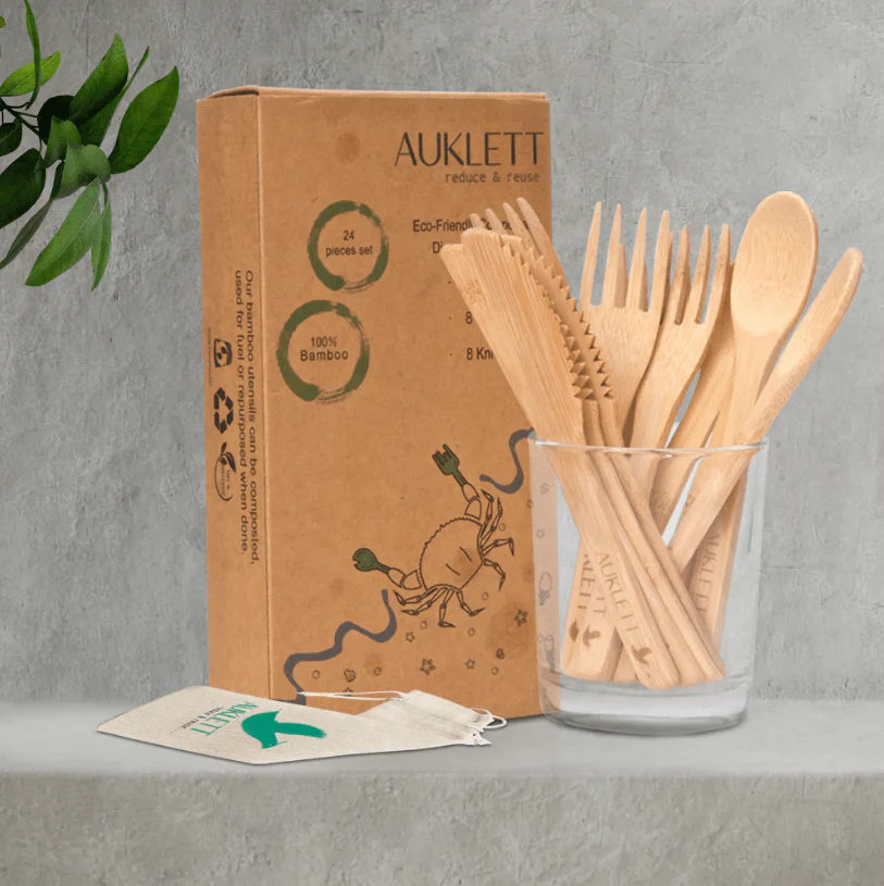 24 Pack Reusable Bamboo Cutlery Set - Image 4