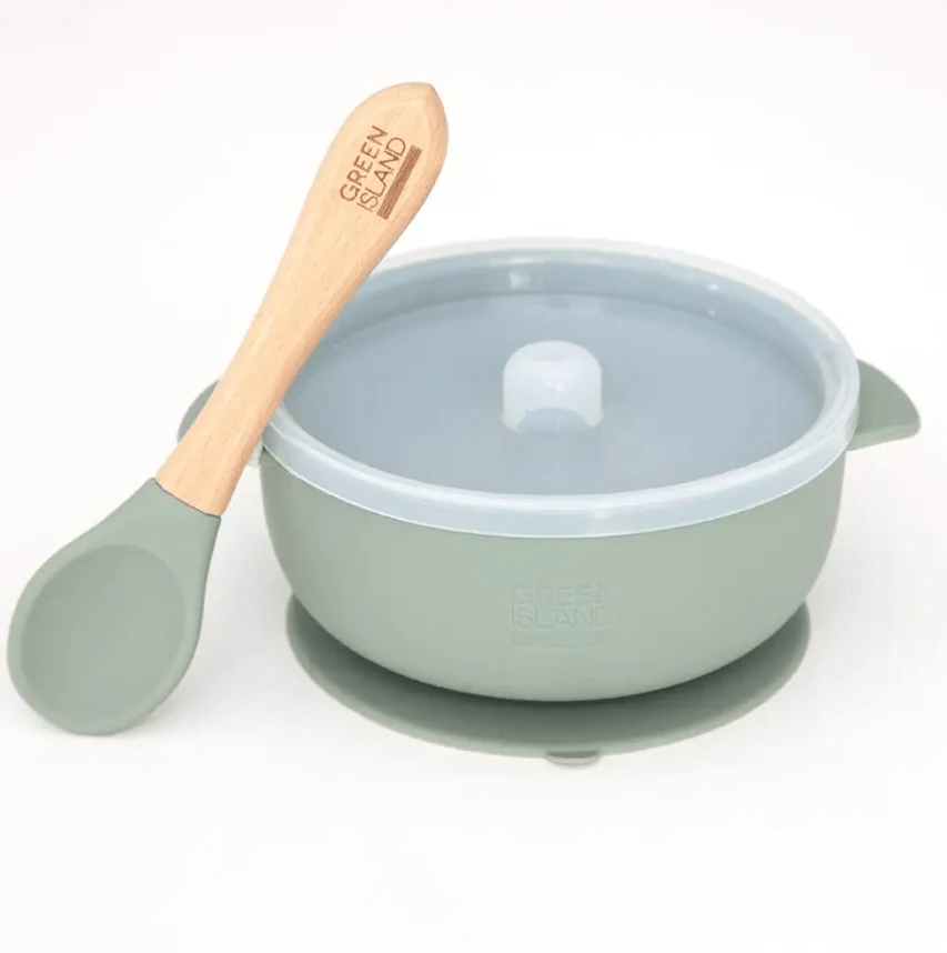 Baby Suction Bowl With Lid & Bamboo Spoon - Image 5