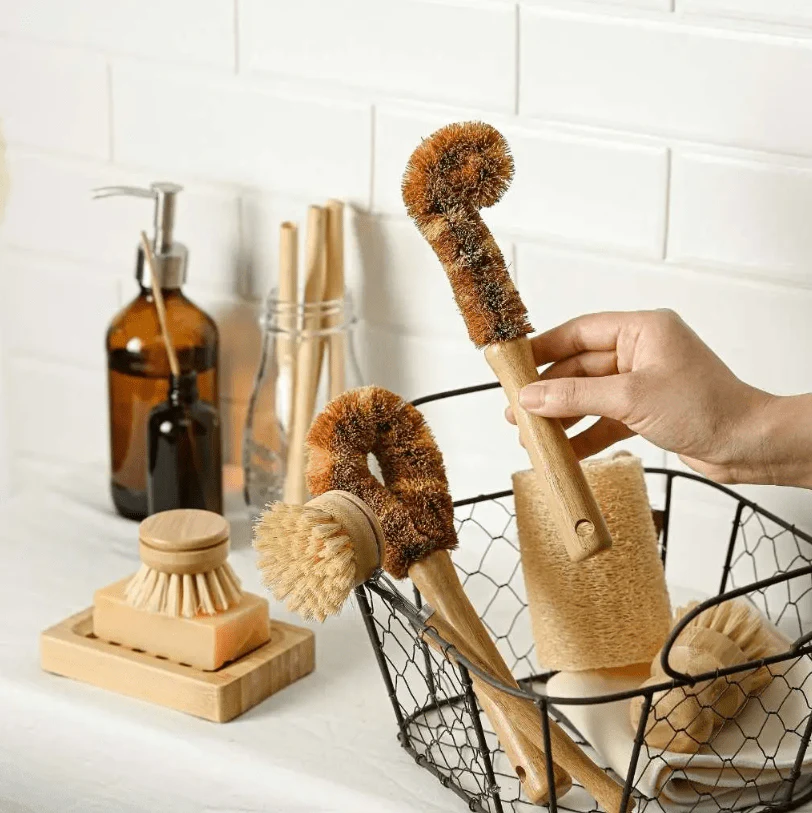 6-Piece Plastic-Free Dish Scrubbing Brush Set | Eco-Friendly & Vegan Scrubbers - Image 3