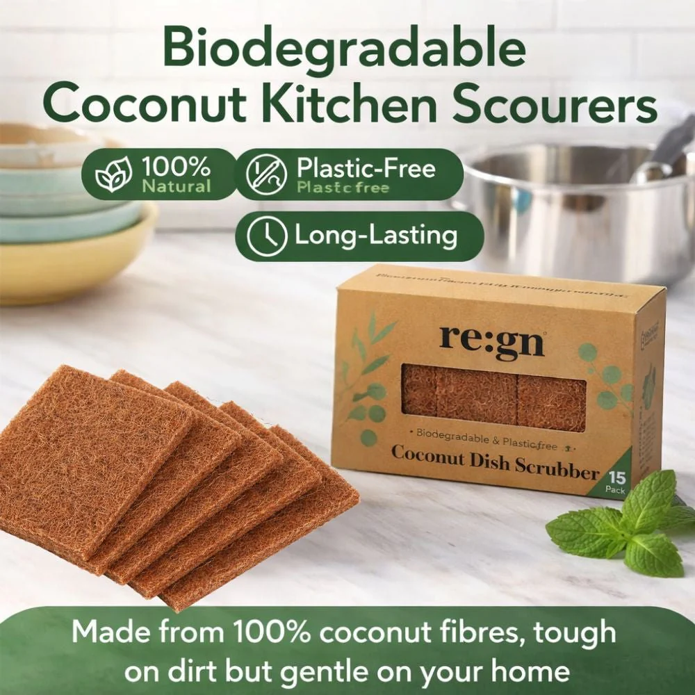 Coconut Kitchen Scourers – Biodegradable & Plastic-Free Cleaning Pads (5 Pack or 15 Pack) - Image 3
