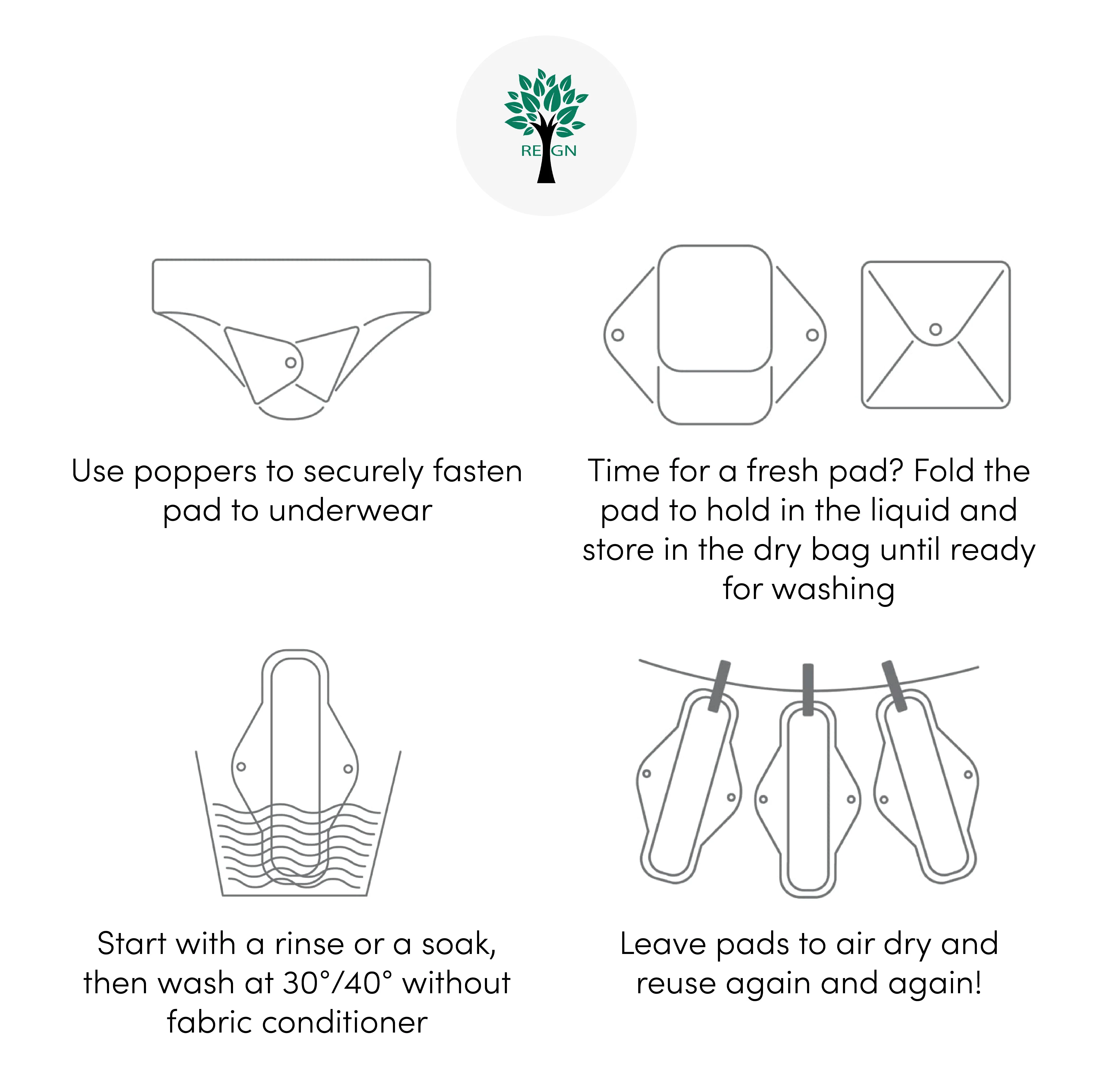 Eco Reusable Sanitary Pads - Washable Cloth Period Pads - 6 Pack - Image 5